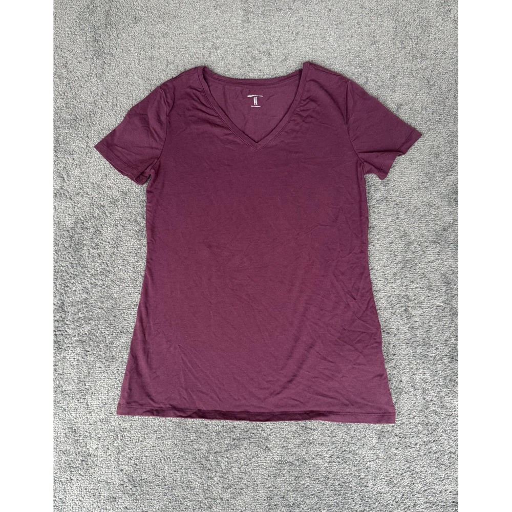 Amazon Essentials Burgundy V-Neck Short Sleeve T-Shirt Size M Cotton Modal Blend